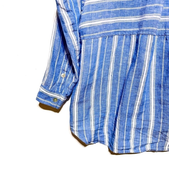 J. Jill Love Linen Button Down Shirt Long Sleeves Stiped Blue /White Size XS - Picture 4 of 11